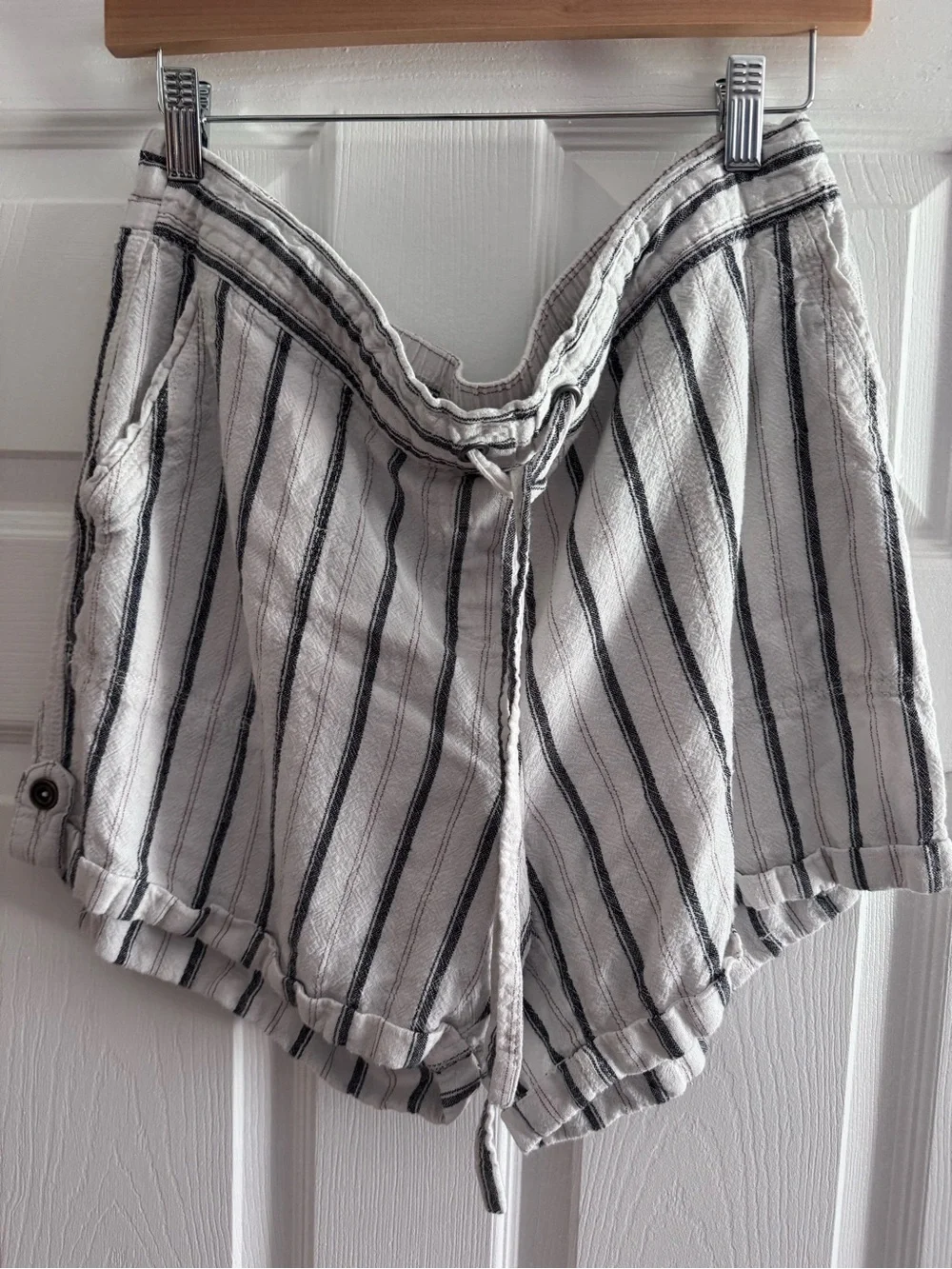 Per Se‎ XL Striped Linen Blend Drawstring Shorts Coastal Beachy Casual